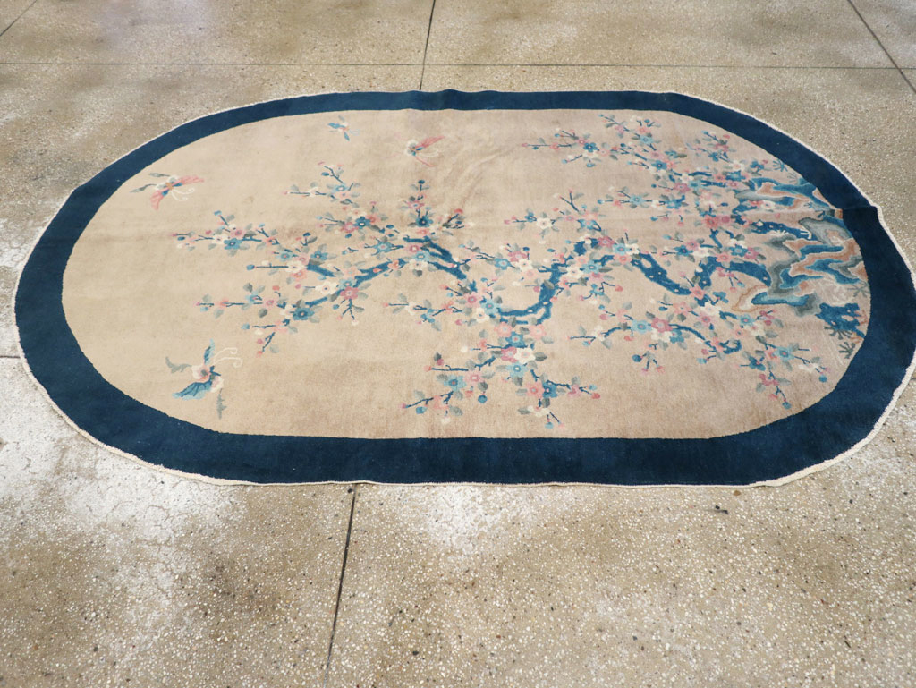 Vintage Chinese Art Deco Oval Accent Rug, No.30350 - Staging
