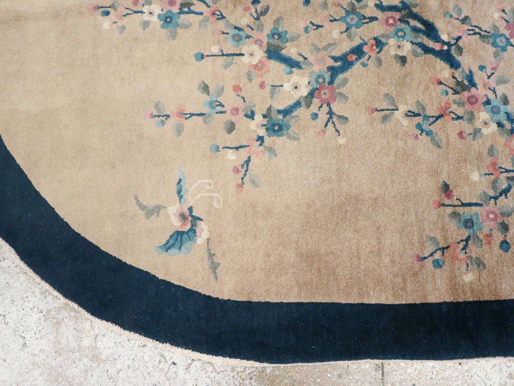 Vintage Chinese Art Deco Oval Accent Rug, No.30350 - Staging