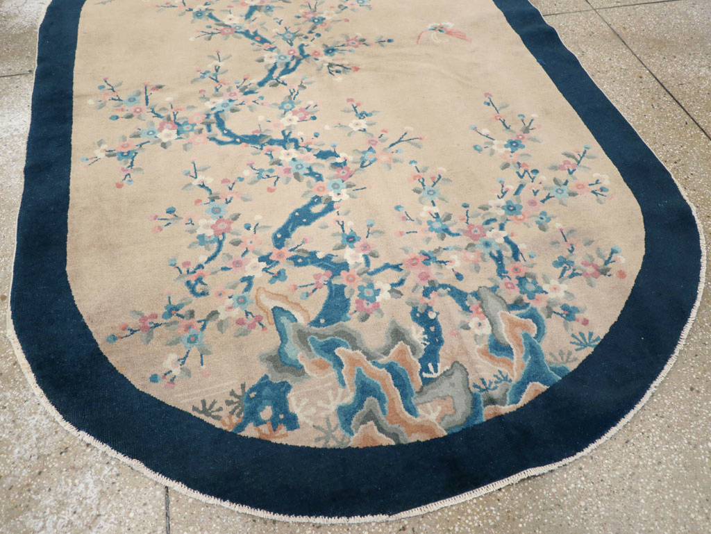 Vintage Chinese Art Deco Oval Accent Rug, No.30350 - Staging