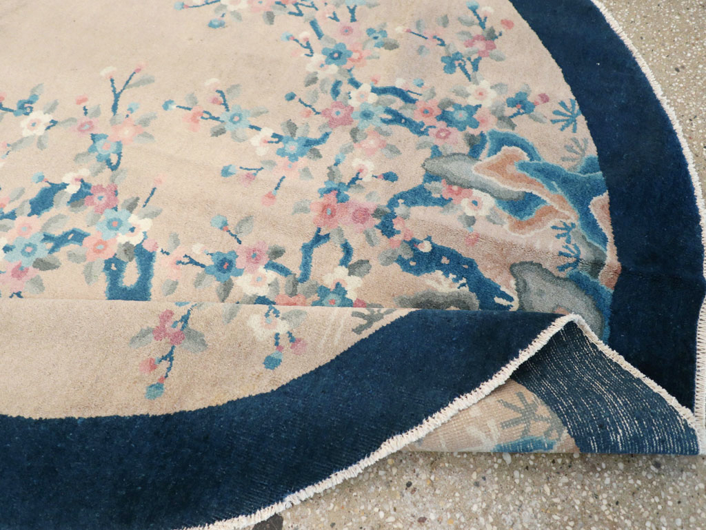 Vintage Chinese Art Deco Oval Accent Rug, No.30350 - Staging