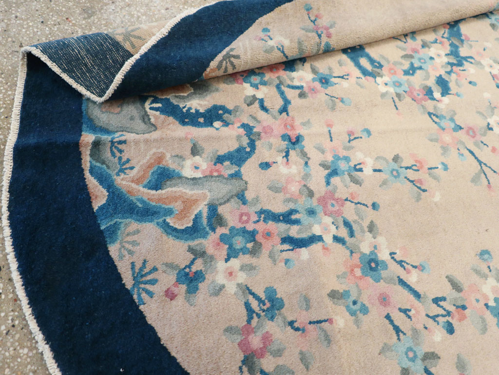 Vintage Chinese Art Deco Oval Accent Rug, No.30350 - Staging