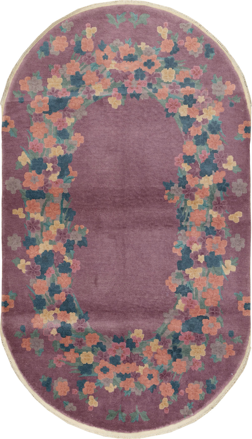 Round Oval Vintage Chinese Art Deco Accent Rug, No.30351 - Staging