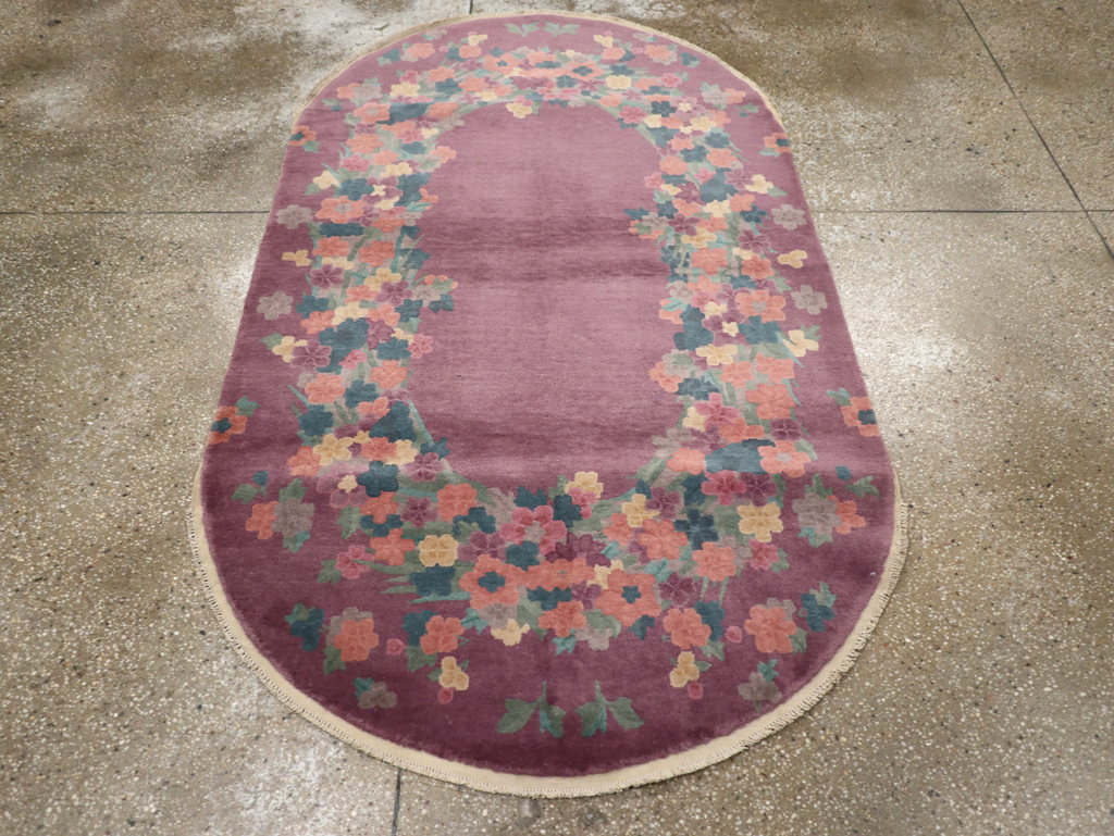 Round Oval Vintage Chinese Art Deco Accent Rug, No.30351 - Staging