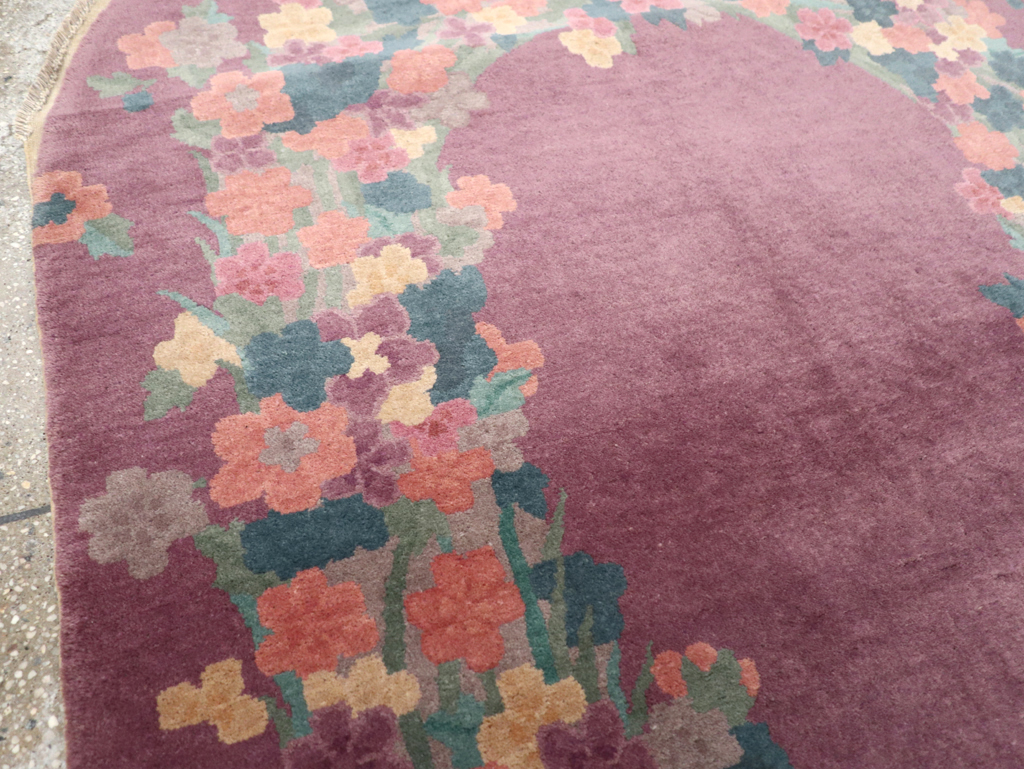 Round Oval Vintage Chinese Art Deco Accent Rug, No.30351 - Staging