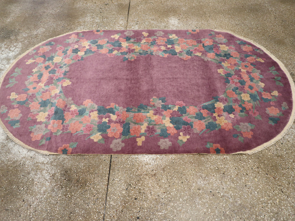 Round Oval Vintage Chinese Art Deco Accent Rug, No.30351 - Staging