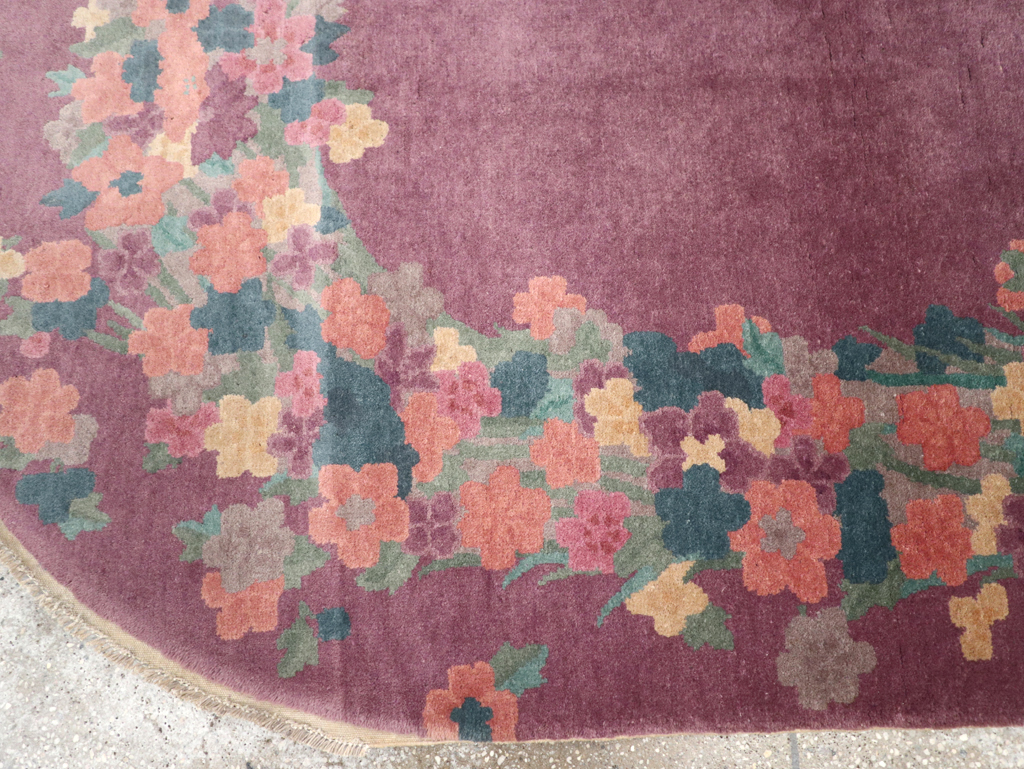 Round Oval Vintage Chinese Art Deco Accent Rug, No.30351 - Staging