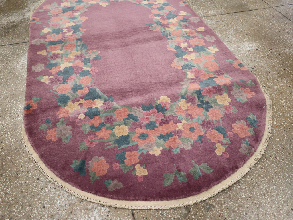 Round Oval Vintage Chinese Art Deco Accent Rug, No.30351 - Staging