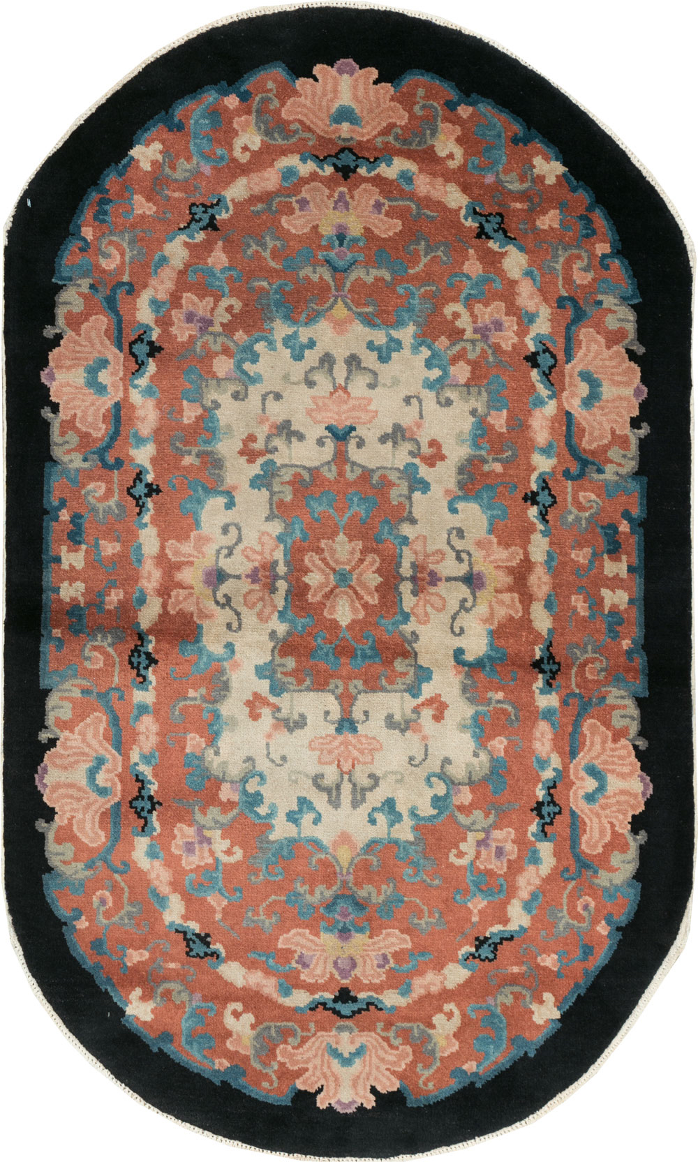 Round Oval Vintage Chinese Art Deco Accent Rug, No.30364 - Staging