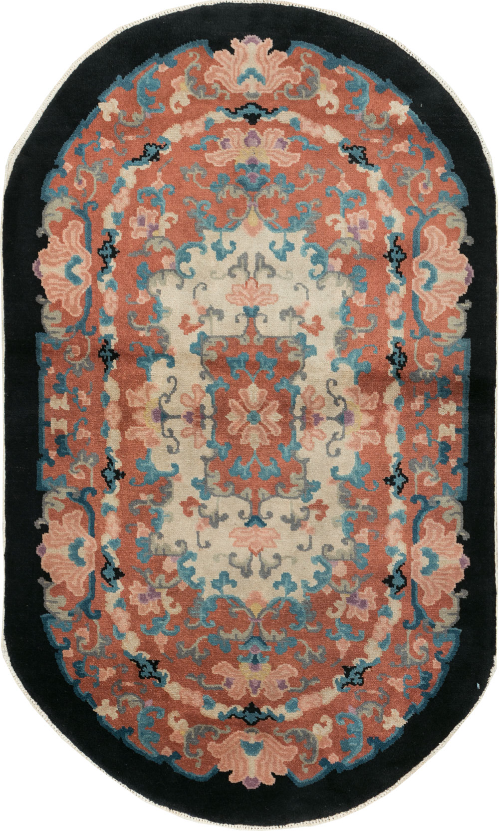 Round Oval Vintage Chinese Art Deco Accent Rug, No.30364 - Staging