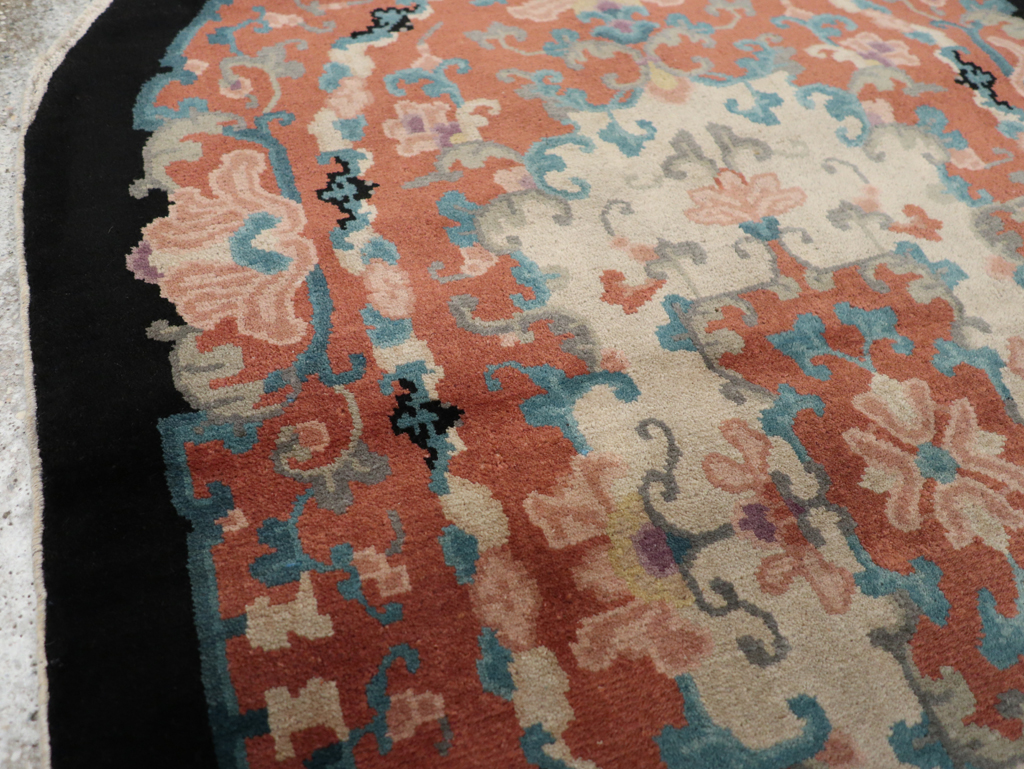 Round Oval Vintage Chinese Art Deco Accent Rug, No.30364 - Staging