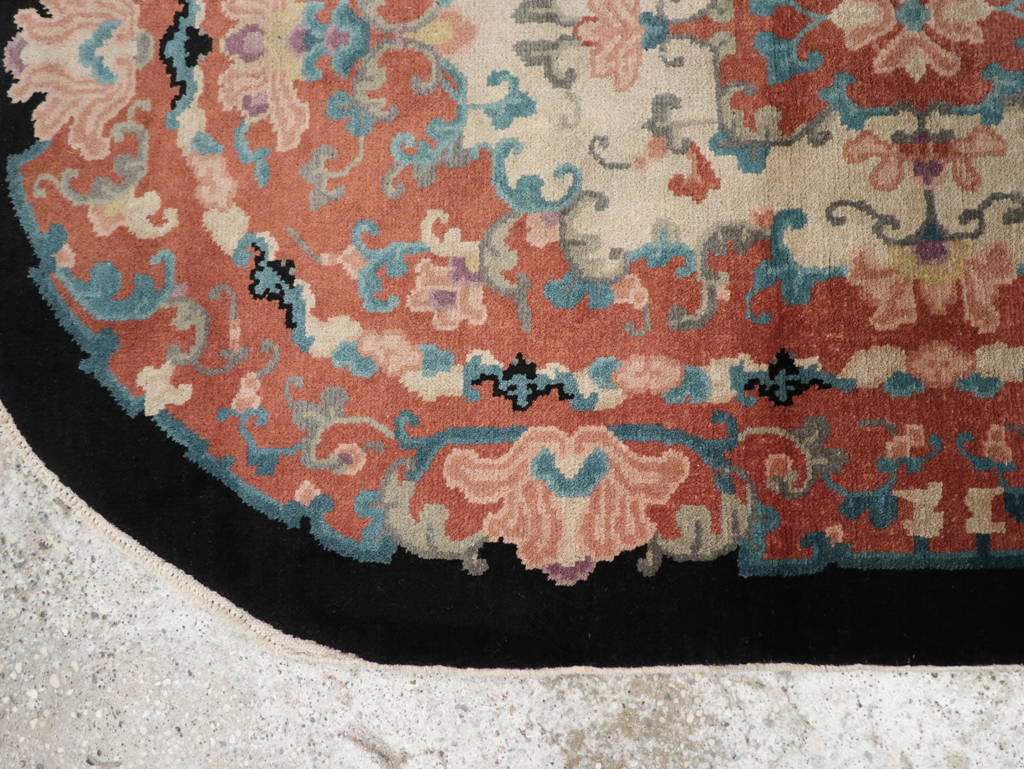 Round Oval Vintage Chinese Art Deco Accent Rug, No.30364 - Staging