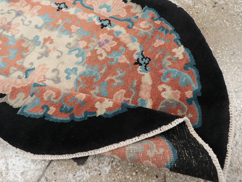 Round Oval Vintage Chinese Art Deco Accent Rug, No.30364 - Staging