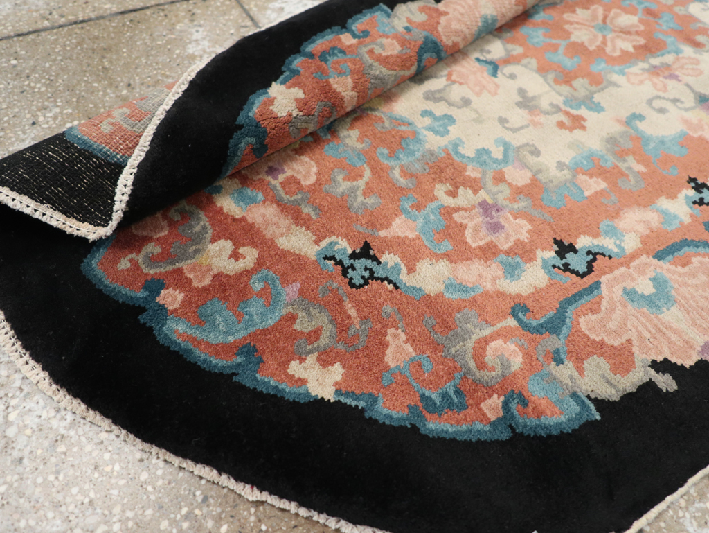 Round Oval Vintage Chinese Art Deco Accent Rug, No.30364 - Staging