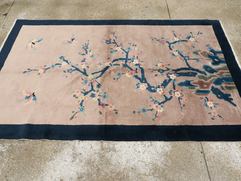 Mid-20th Century Handmade Chinese Art Deco Accent Rug, No.30369 - Staging