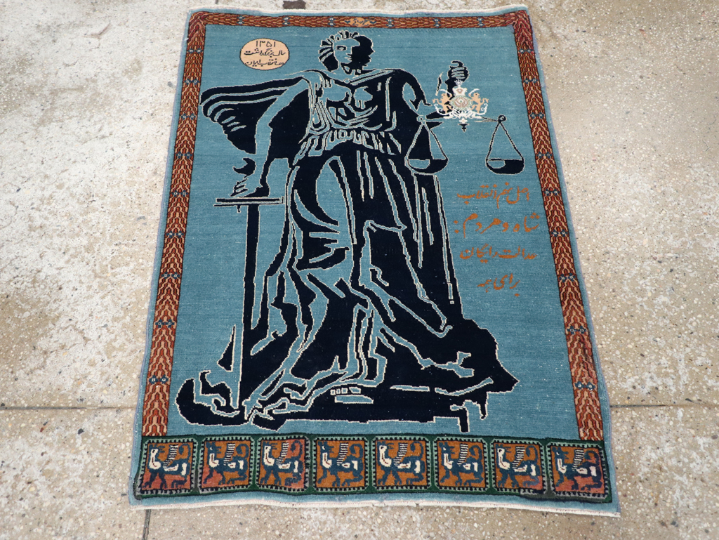 Vintage Persian Pictorial Tabriz Rug (Pair: 1 of 2), No.30378 - Staging