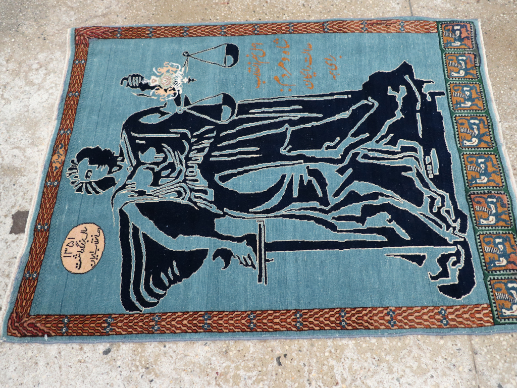 Vintage Persian Pictorial Tabriz Rug (Pair: 1 of 2), No.30378 - Staging