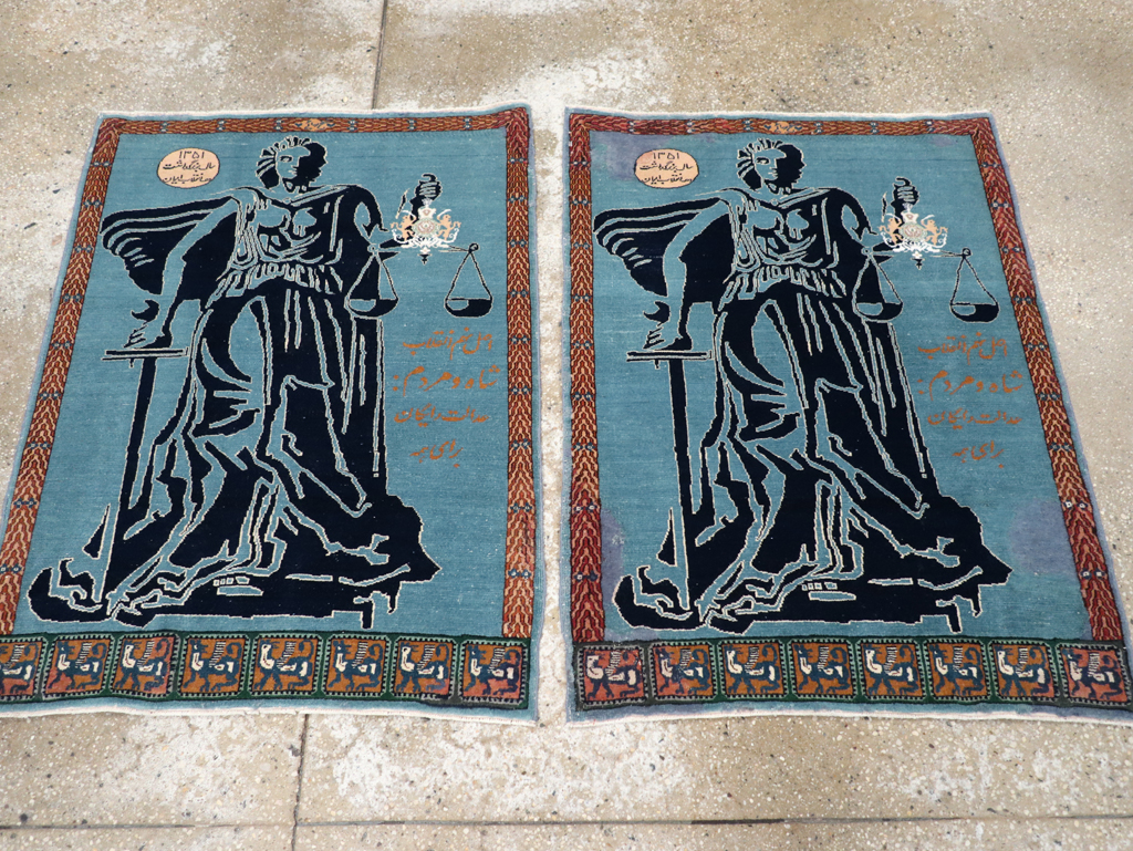 Vintage Persian Pictorial Tabriz Rug (Pair: 1 of 2), No.30378 - Staging