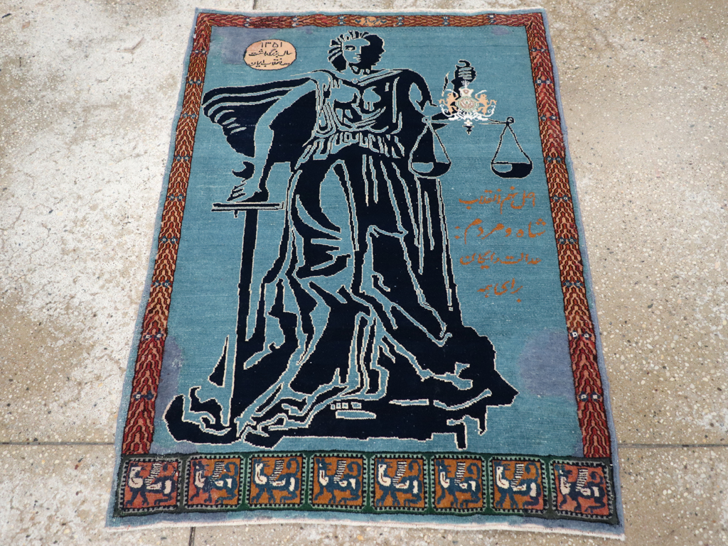 Vintage Persian Pictorial Tabriz Rug (Pair: 2 of 2), No.30379 - Staging