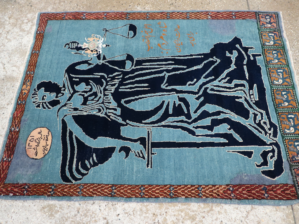 Vintage Persian Pictorial Tabriz Rug (Pair: 2 of 2), No.30379 - Staging