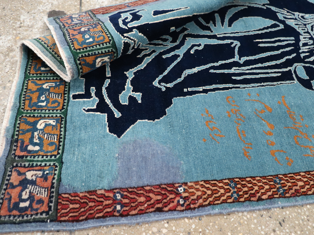 Vintage Persian Pictorial Tabriz Rug (Pair: 2 of 2), No.30379 - Staging