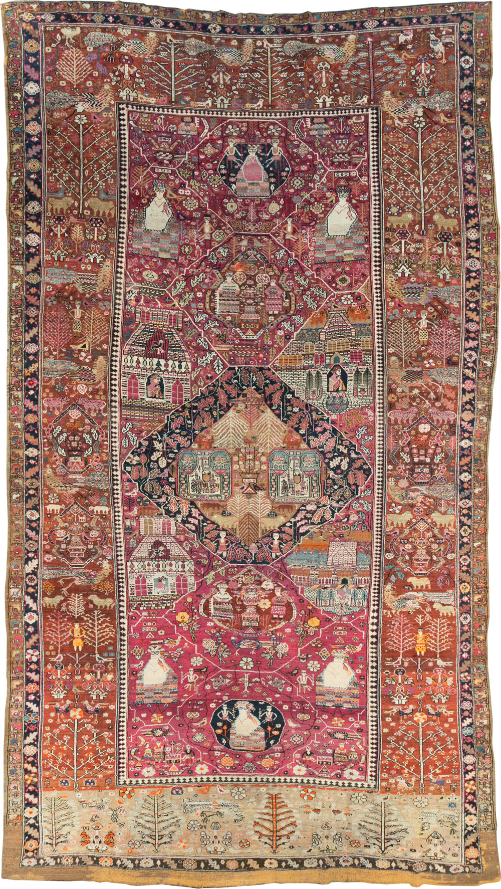 Antique Pictorial Kurdish Rug, No.30391 - Staging