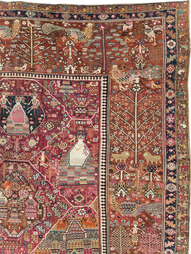 Antique Pictorial Kurdish Rug, No.30391 - Staging