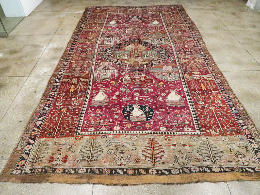 Antique Pictorial Kurdish Rug, No.30391 - Staging