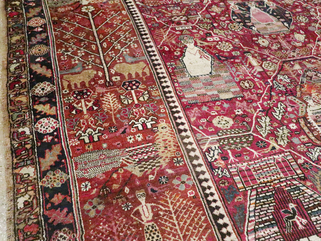 Antique Pictorial Kurdish Rug, No.30391 - Staging