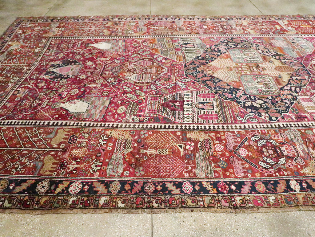 Antique Pictorial Kurdish Rug, No.30391 - Staging