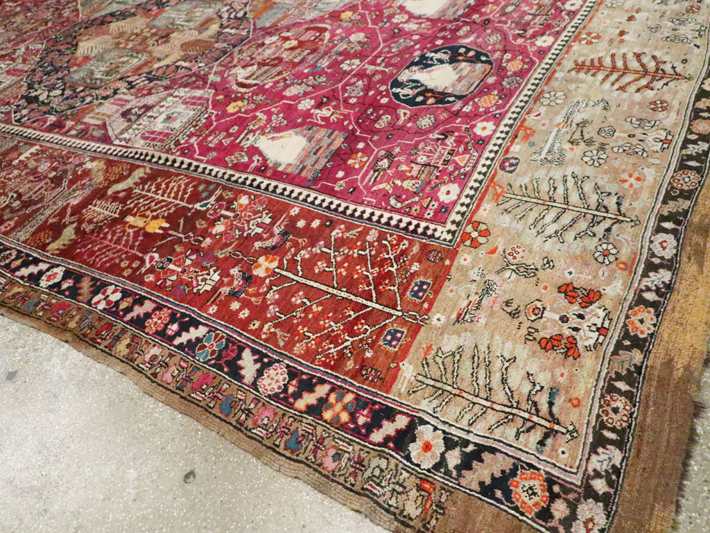 Antique Pictorial Kurdish Rug, No.30391 - Staging