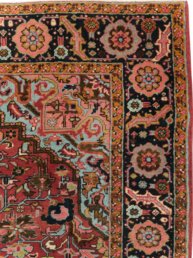 Vintage Persian Heriz Accent Carpet, No.30401 - Staging