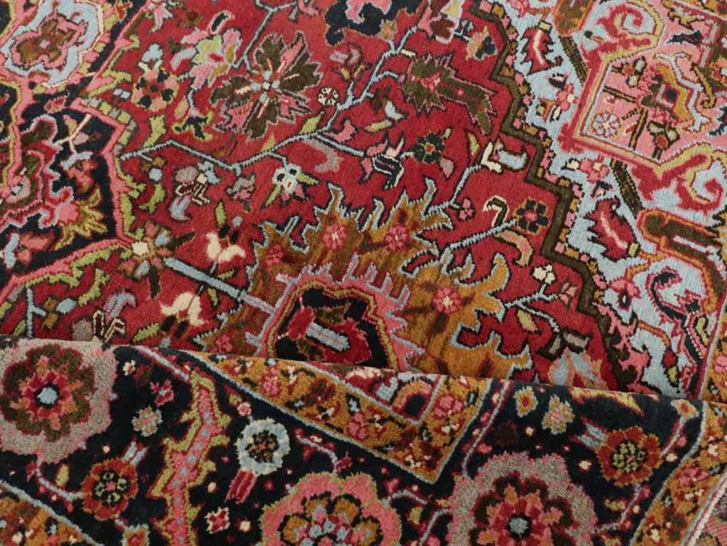 Vintage Persian Heriz Accent Carpet, No.30401 - Staging