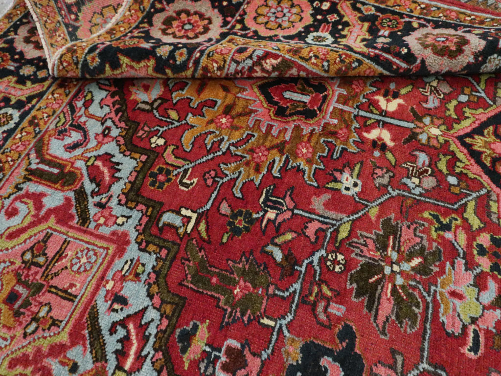 Vintage Persian Heriz Accent Carpet, No.30401 - Staging
