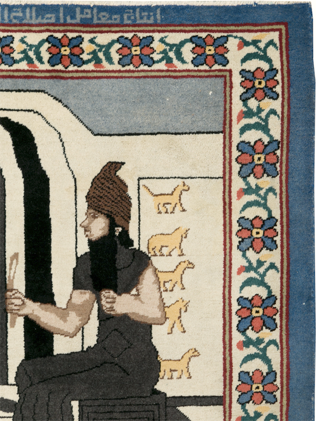Vintage Egyptian Tabriz Pictorial Rug, No.30406 - Staging