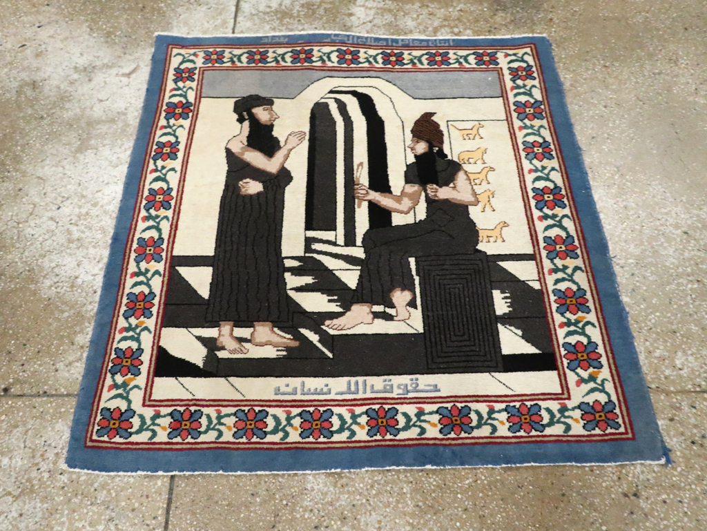 Vintage Egyptian Tabriz Pictorial Rug, No.30406 - Staging