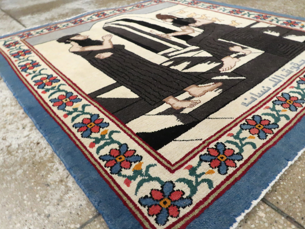 Vintage Egyptian Tabriz Pictorial Rug, No.30406 - Staging