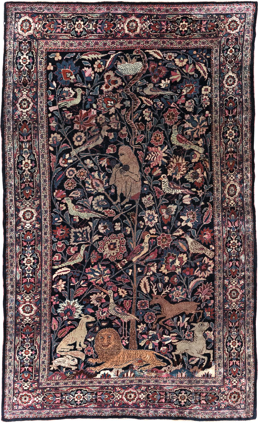 Vintage Persian Pictorial Mashad Rug, No.30407 - Staging