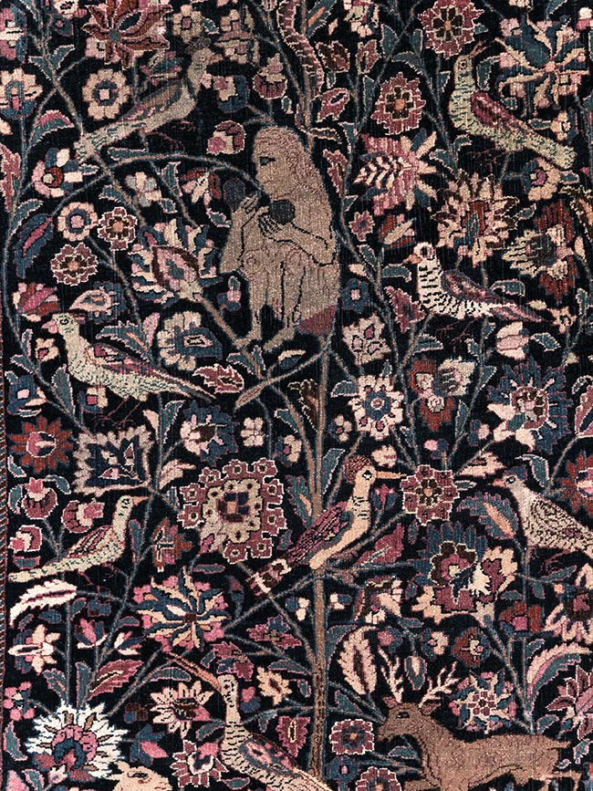 Vintage Persian Pictorial Mashad Rug, No.30407 - Staging