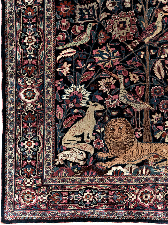 Vintage Persian Pictorial Mashad Rug, No.30407 - Staging