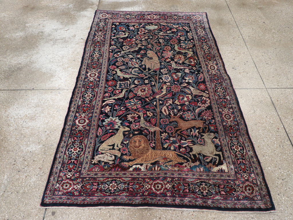 Vintage Persian Pictorial Mashad Rug, No.30407 - Staging