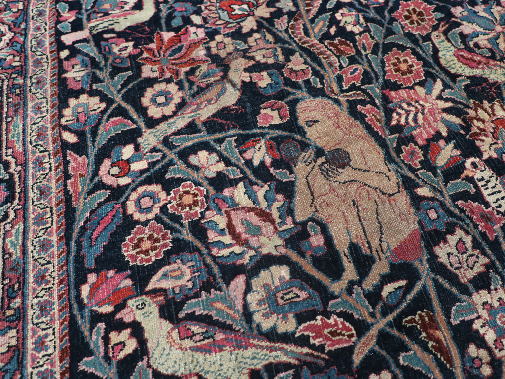 Vintage Persian Pictorial Mashad Rug, No.30407 - Staging