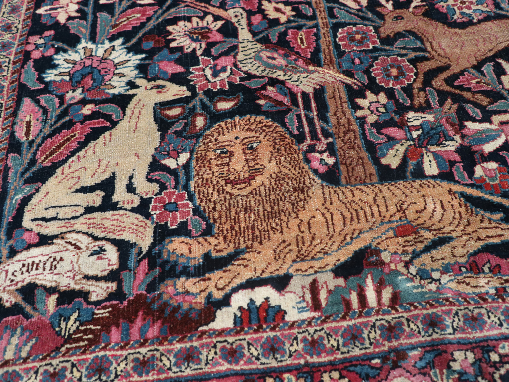 Vintage Persian Pictorial Mashad Rug, No.30407 - Staging