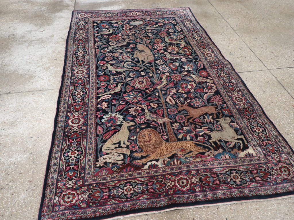 Vintage Persian Pictorial Mashad Rug, No.30407 - Staging
