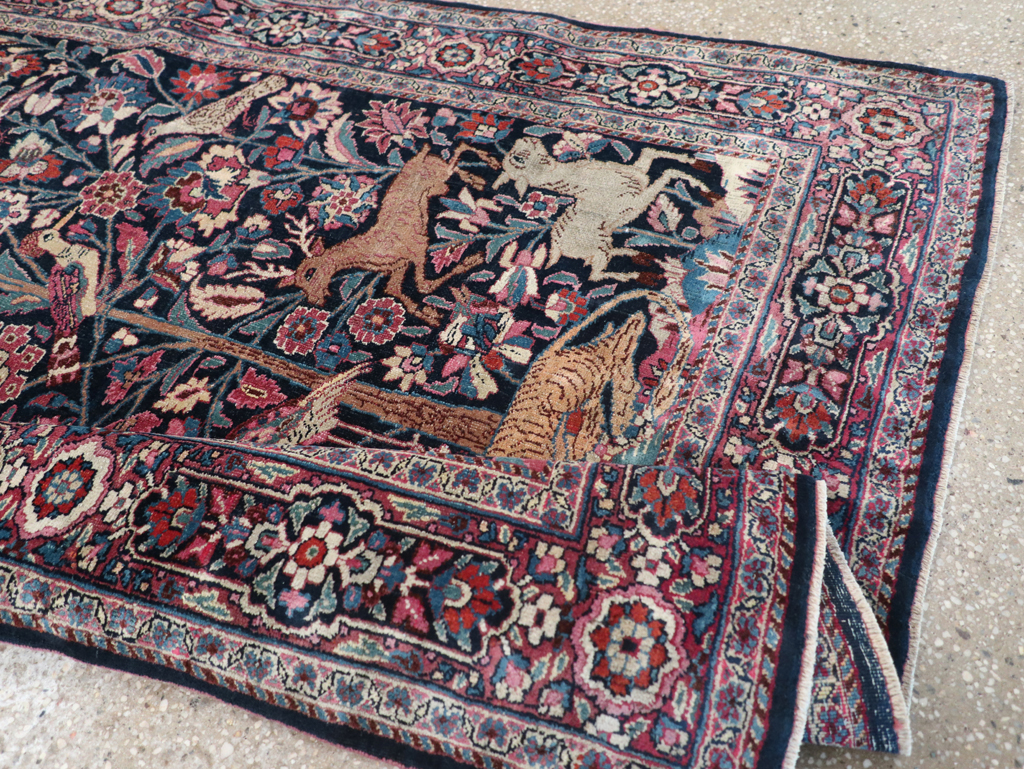 Vintage Persian Pictorial Mashad Rug, No.30407 - Staging