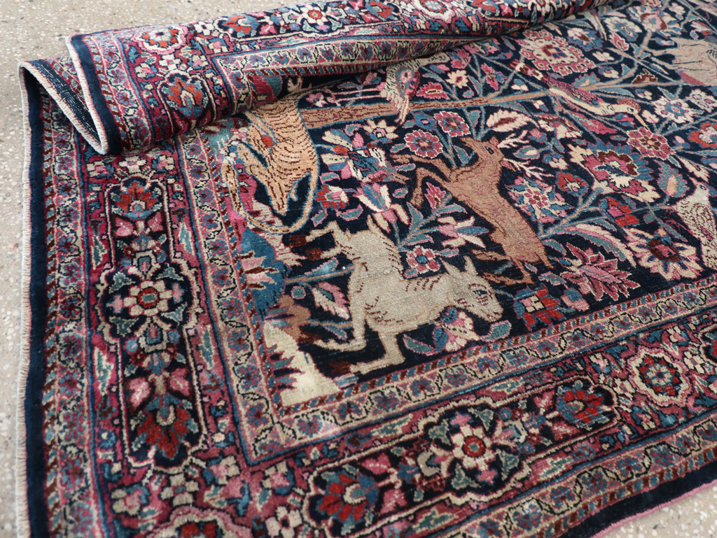 Vintage Persian Pictorial Mashad Rug, No.30407 - Staging