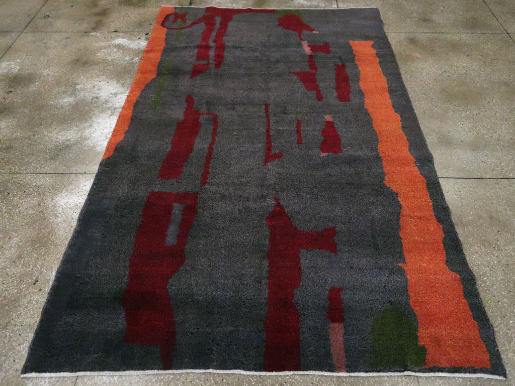 Vintage Turkish Art Deco Style Accent Carpet, No.30408 - Staging