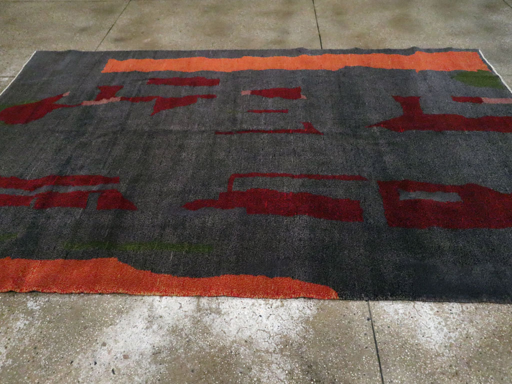 Vintage Turkish Art Deco Style Accent Carpet, No.30408 - Staging