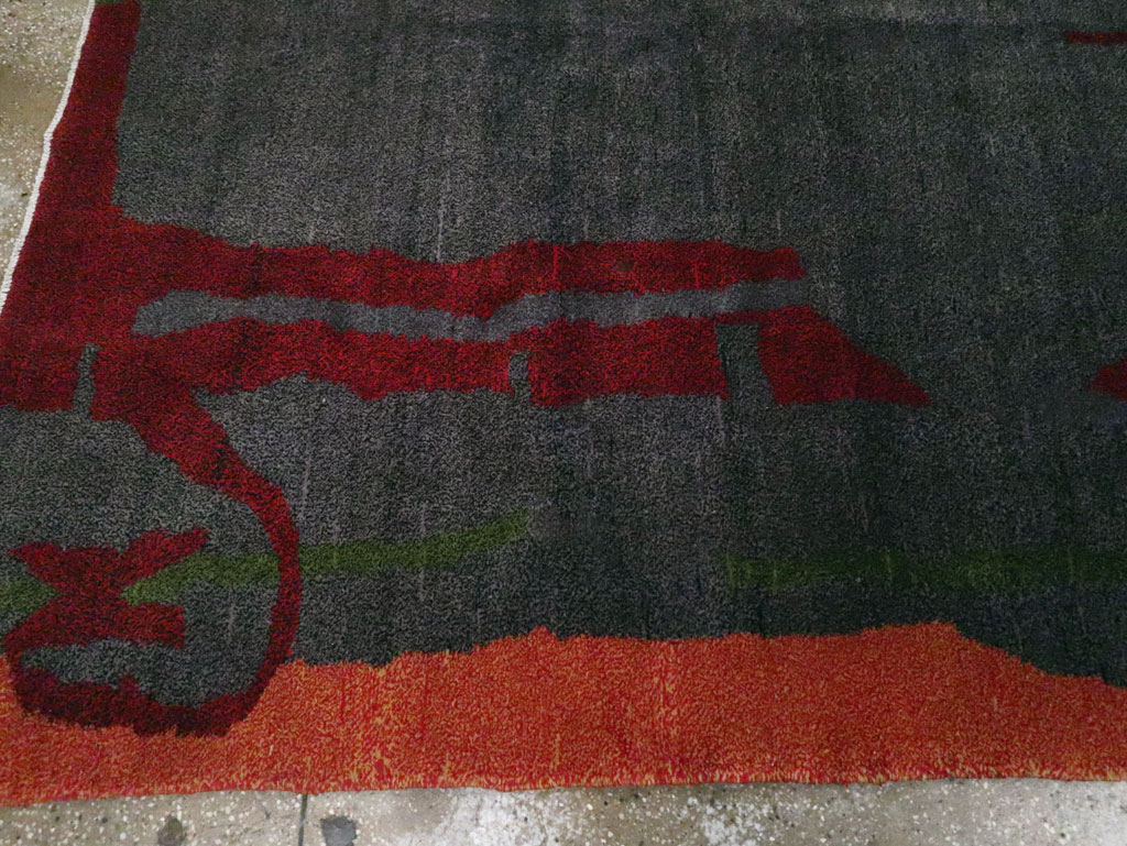 Vintage Turkish Art Deco Style Accent Carpet, No.30408 - Staging