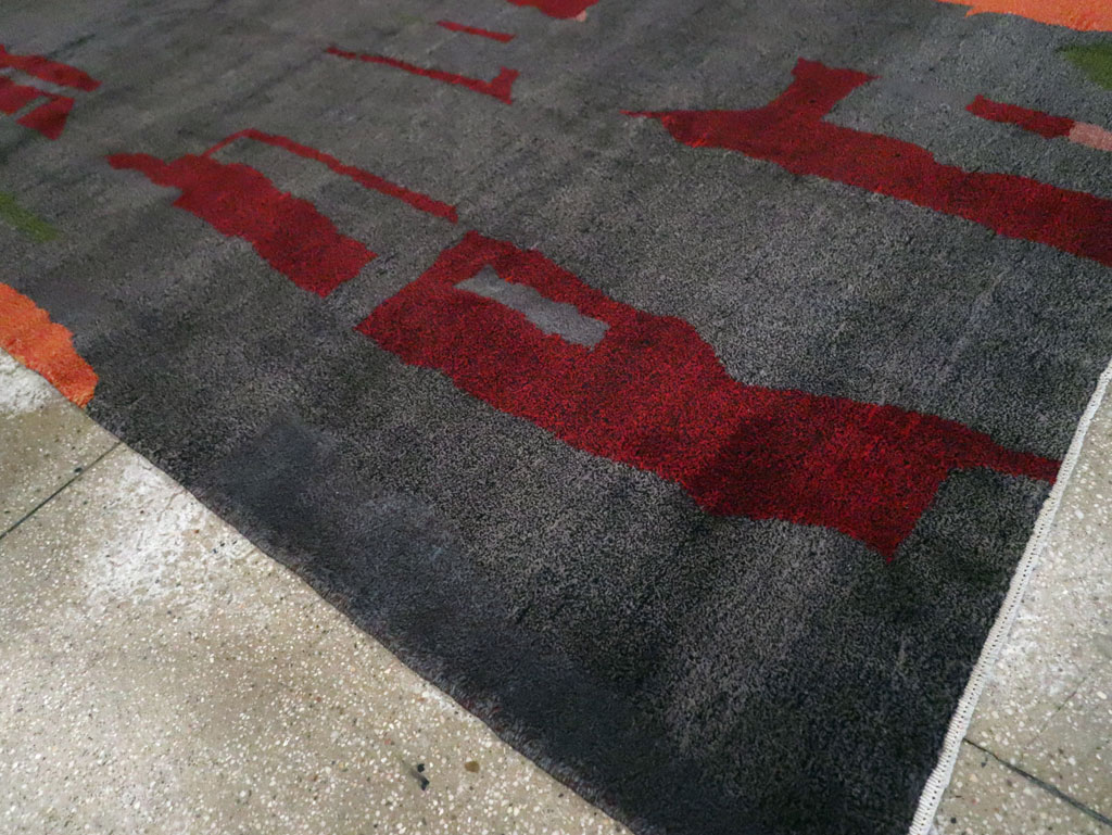 Vintage Turkish Art Deco Style Accent Carpet, No.30408 - Staging