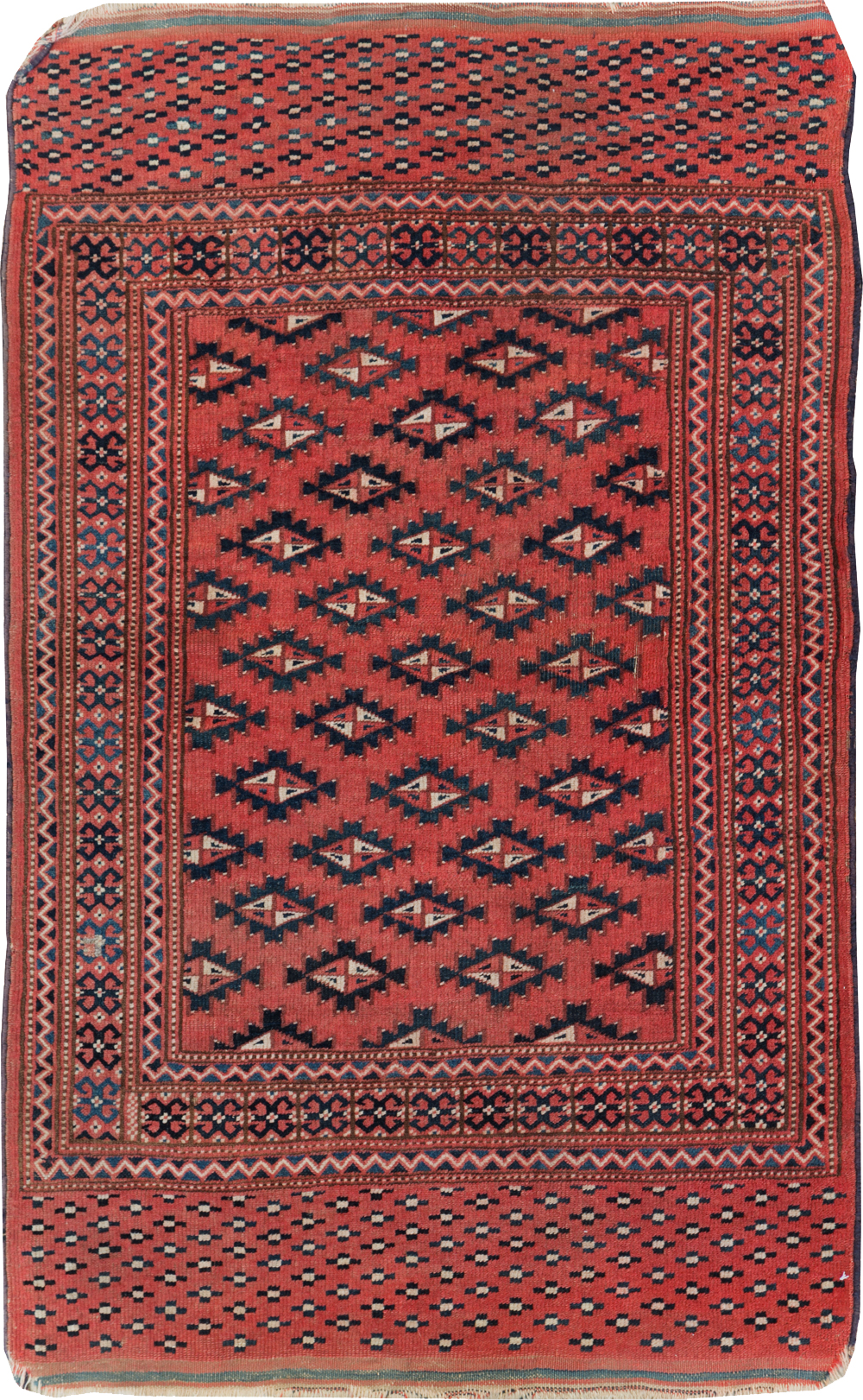 Vintage Central Asian Turkoman Tribal Throw Rug, No.30417 - Staging